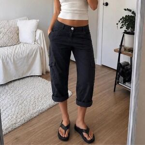 Y2K Dark Grey Low Rise Cargo Capris Women 2 utility Gorpcore Minimalist Casual
